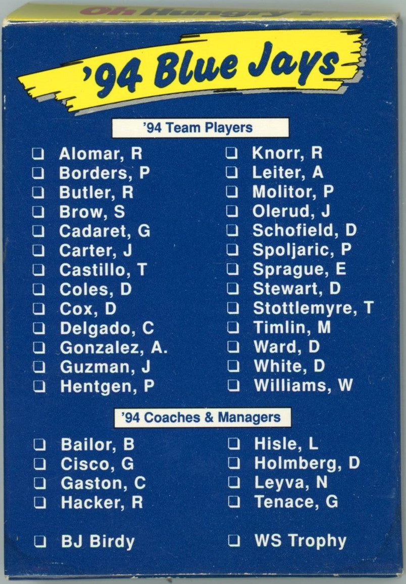 1994 Oh Henry! Toronto Blue Jays World Series Champions Baseball Card Set (36 Cards) Opened