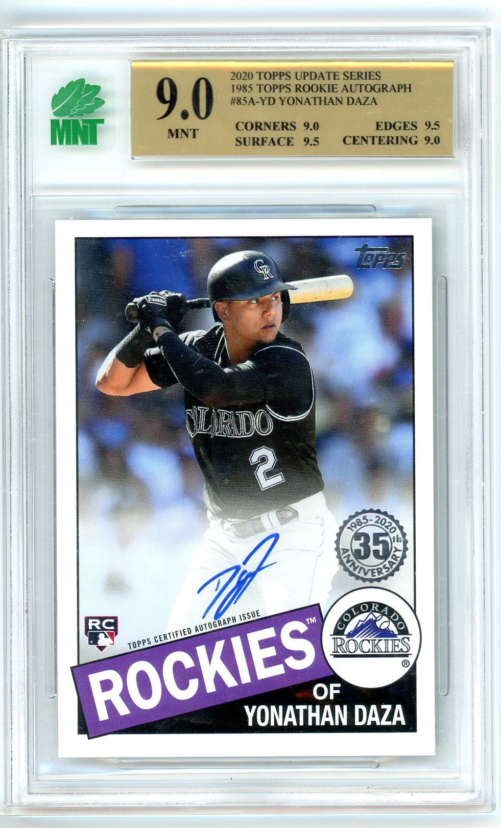 2020 Topps Update Yonathan Daza Autograph Graded Rookie Card #85A-YD MNT 9