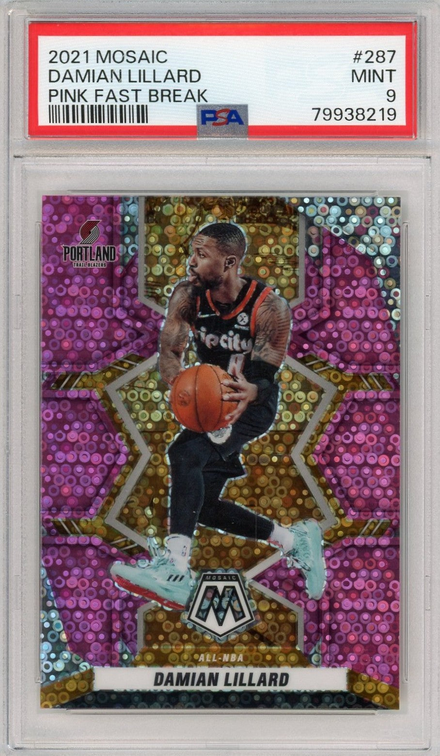 2021 Mosaic Damian Lillard Pink Fast Break Graded Card #287/20 PSA 9