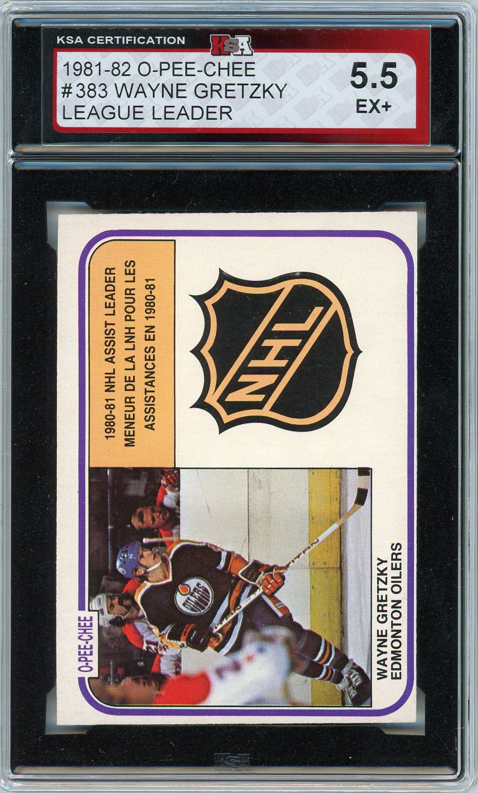 1981/82 OPC O-Pee-Chee Wayne Gretzky League Leader Graded Card #383 KSA 5.5