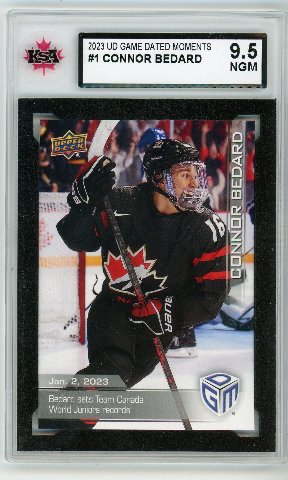 2023 Upper Deck Game Dated Moments Connor Bedard Rookie Card #1 KSA 9.5