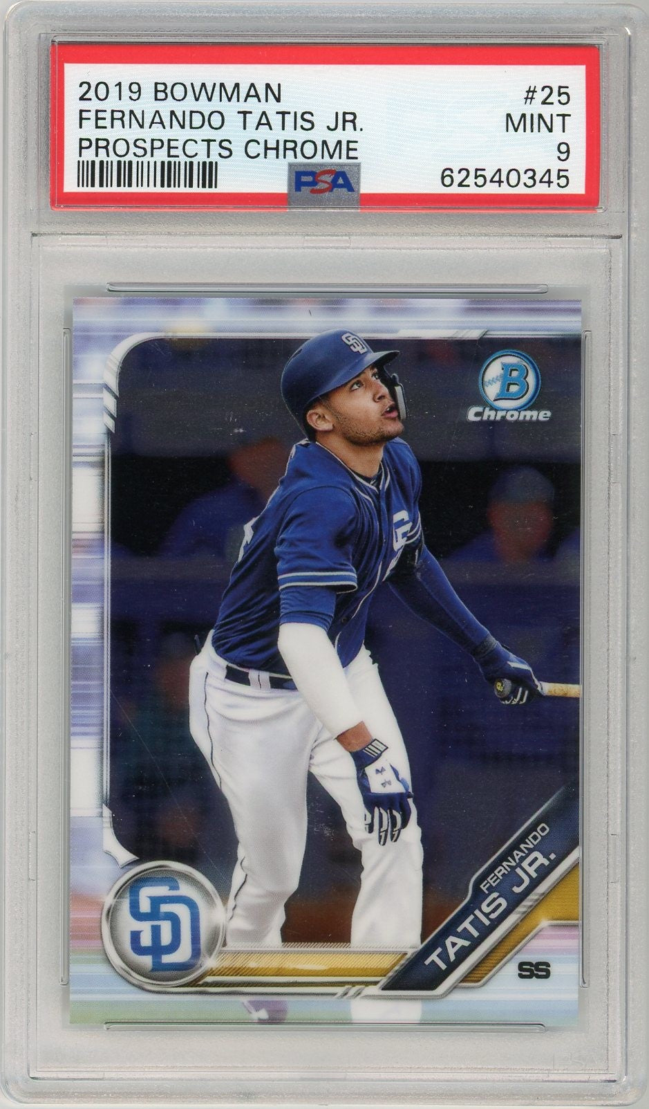 2019 Bowman Chrome Fernando Tatis Jr. Prospects Graded Rookie Card #25 PSA 9
