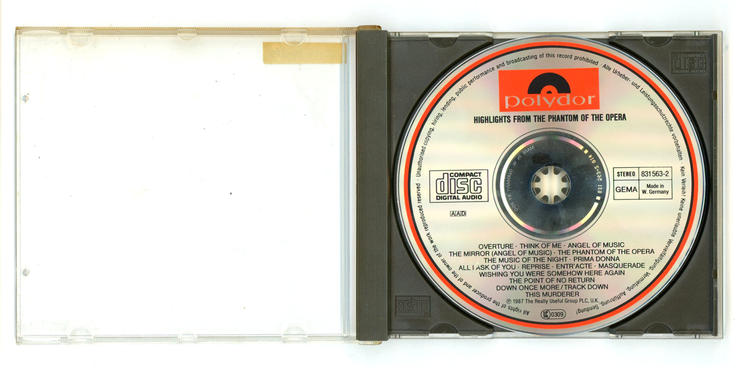 Highlights from The Phantom of the Opera (1987) Broadway Musical Soundtrack Vintage CD