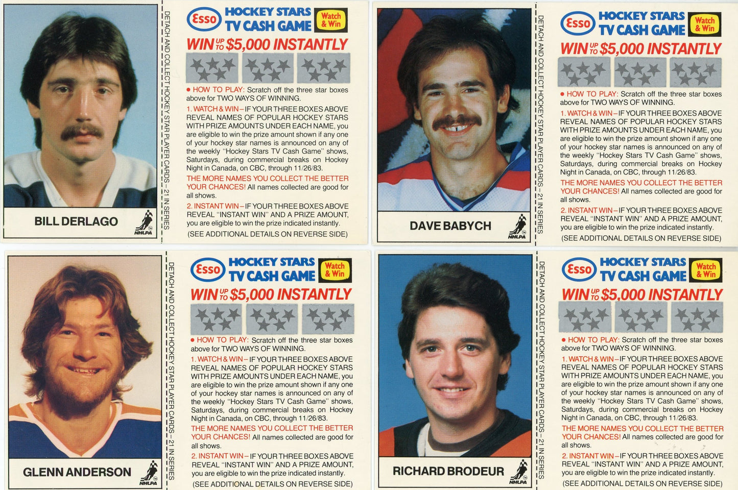 1983/84 Esso Hockey Stars TV Cash Game Unscratched Card Complete Set (21 Cards)