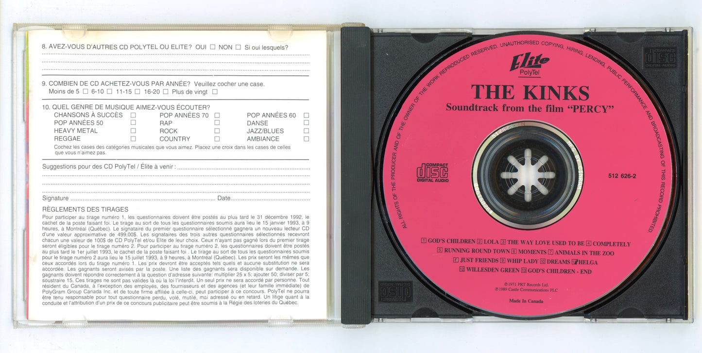 Percy (1971) The Kinks Motion Picture Soundtrack Vintage CD