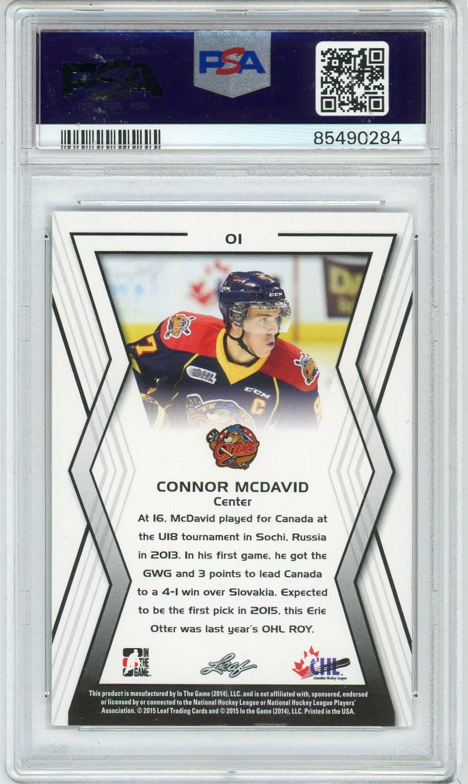 2014 In The Game CHL Draft Connor McDavid Graded Rookie Card #01 PSA 8