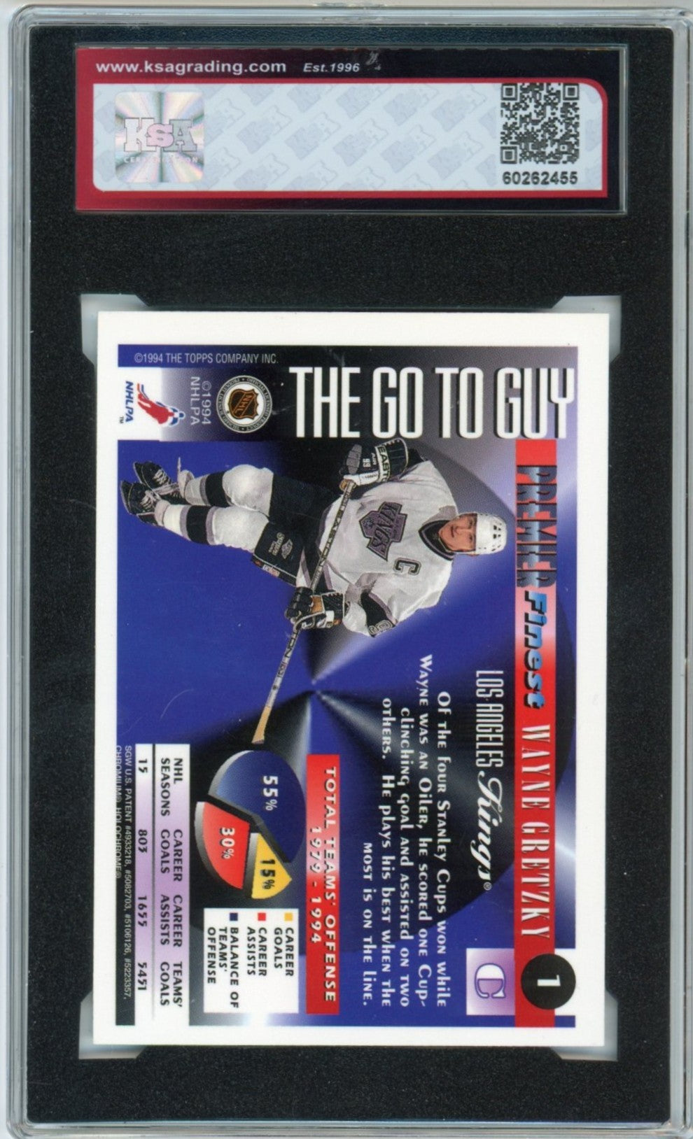 1994/95 Topps Premier Finest Wayne Gretzky Graded Hockey Card #1 KSA 8.5