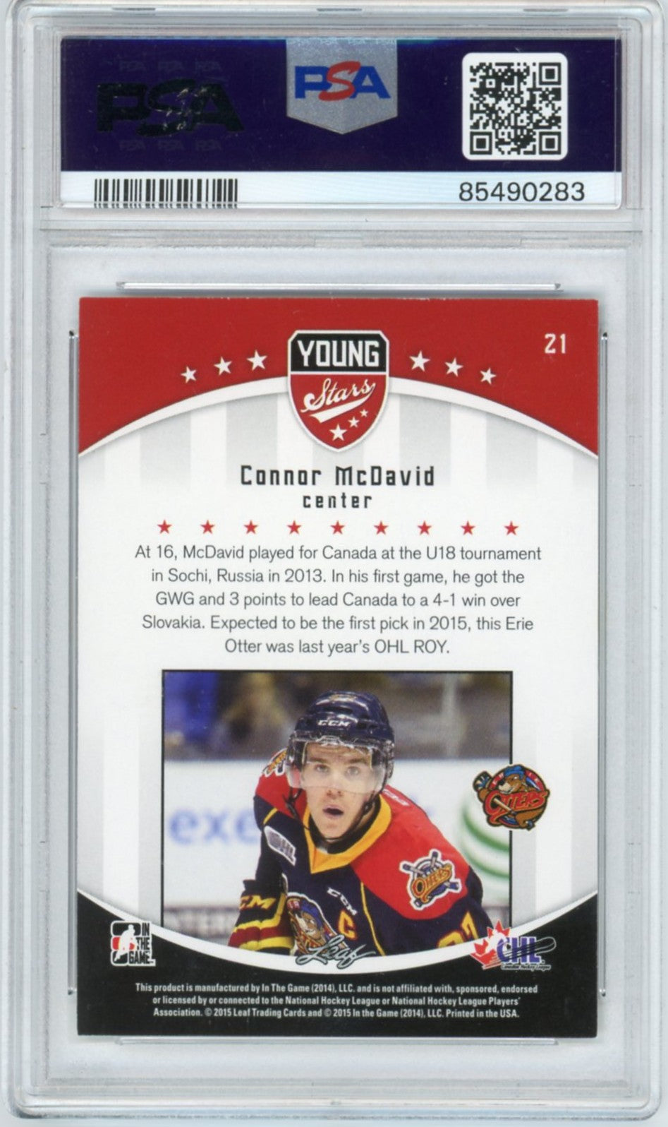 2015 Leaf CHL Draft Connor McDavid Graded Rookie Card #21 PSA 8