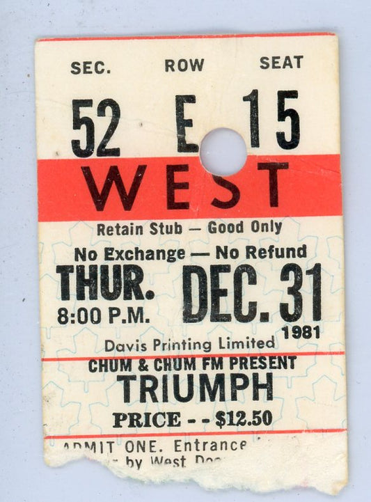 Triumph Vintage Concert Ticket Stub Maple Leaf Gardens (Toronto, 1981)
