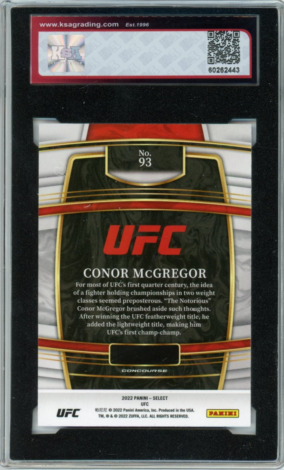 2022 Panini Select UFC Conor McGregor Blue #93 Graded Card KSA 9