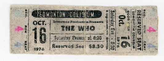 The Who Vintage Concert Ticket Stub Edmonton Coliseum (Edmonton, 1976)
