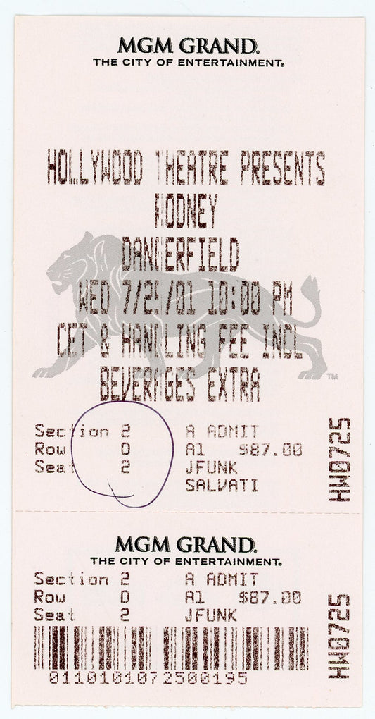 Rodney Dangerfield Vintage Ticket Hollywood Theatre (Las Vegas, 2001)