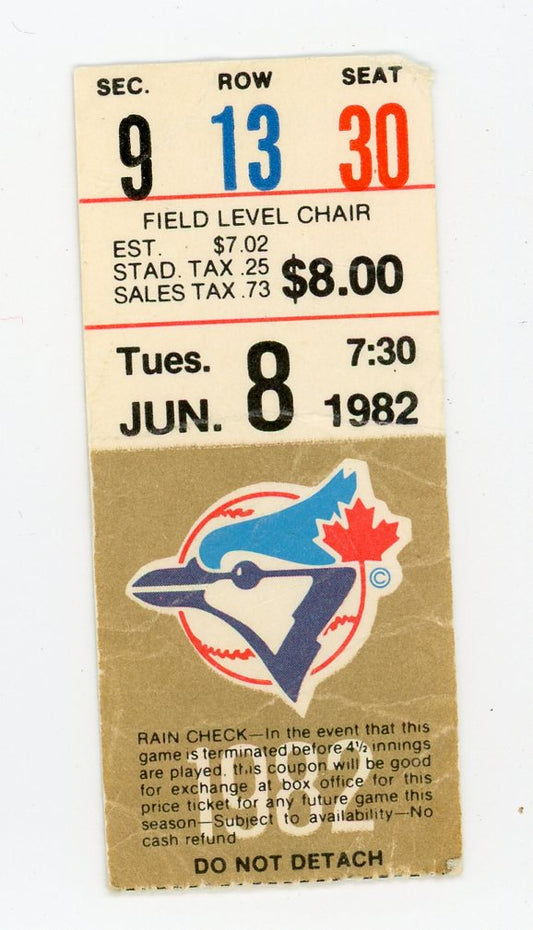 Toronto Blue Jays Vintage Game Ticket Exhibition Stadium (Toronto, 1982)