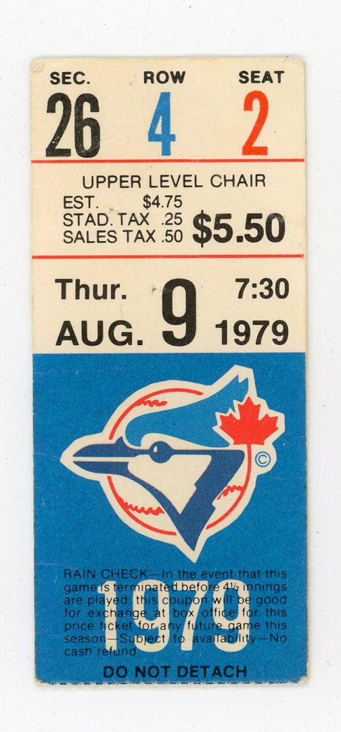 Toronto Blue Jays Vintage Game Ticket Stub Exhibition Stadium (Toronto, 1979)