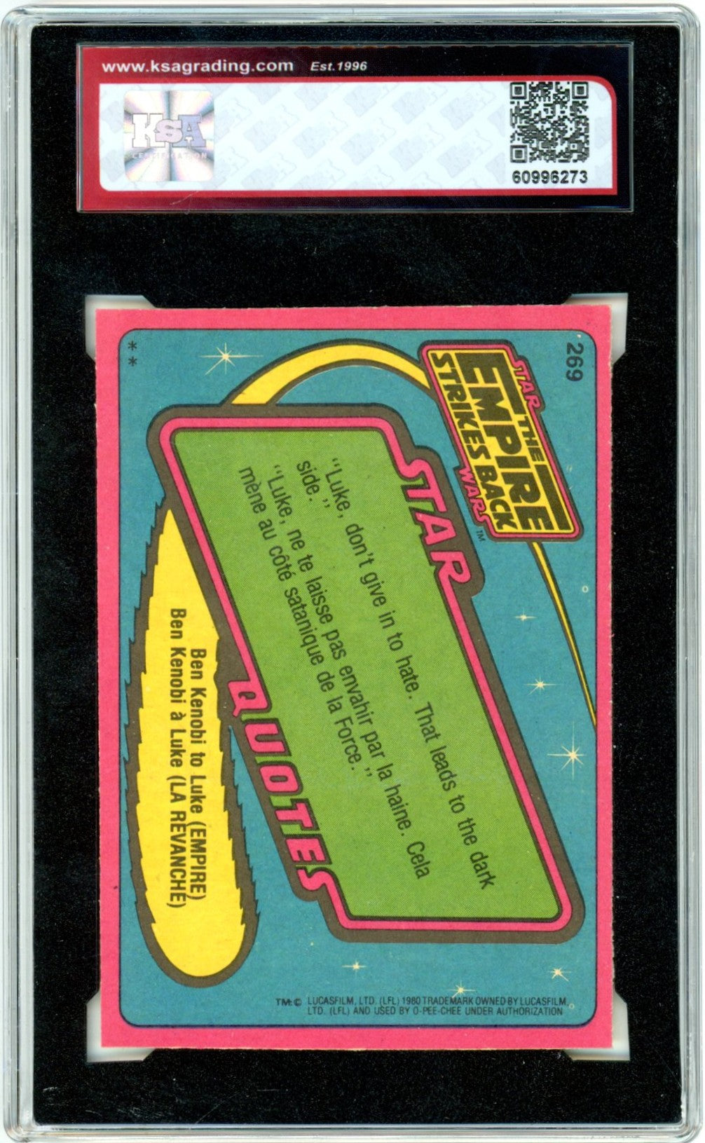 1980 OPC O-Pee-Chee Star Wars "C-3PO" The Empire Strikes Back #269 Graded Card KSA 8