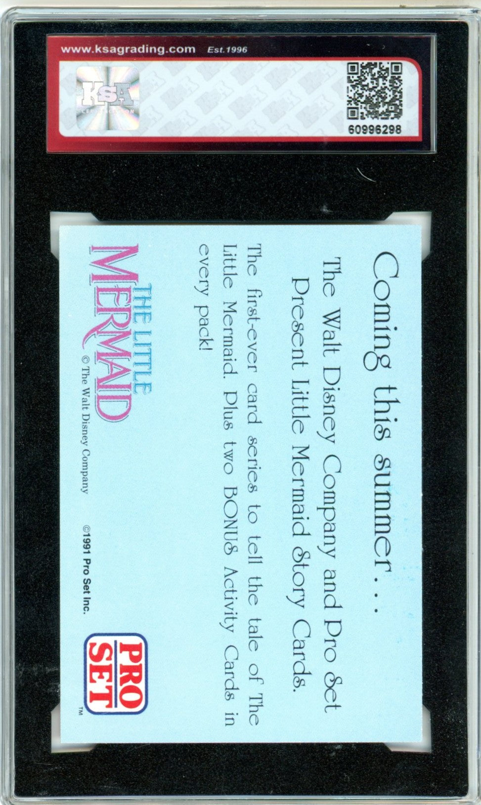 1991 Pro Set Disney's The Little Mermaid Ariel Promo Graded Card KSA 9