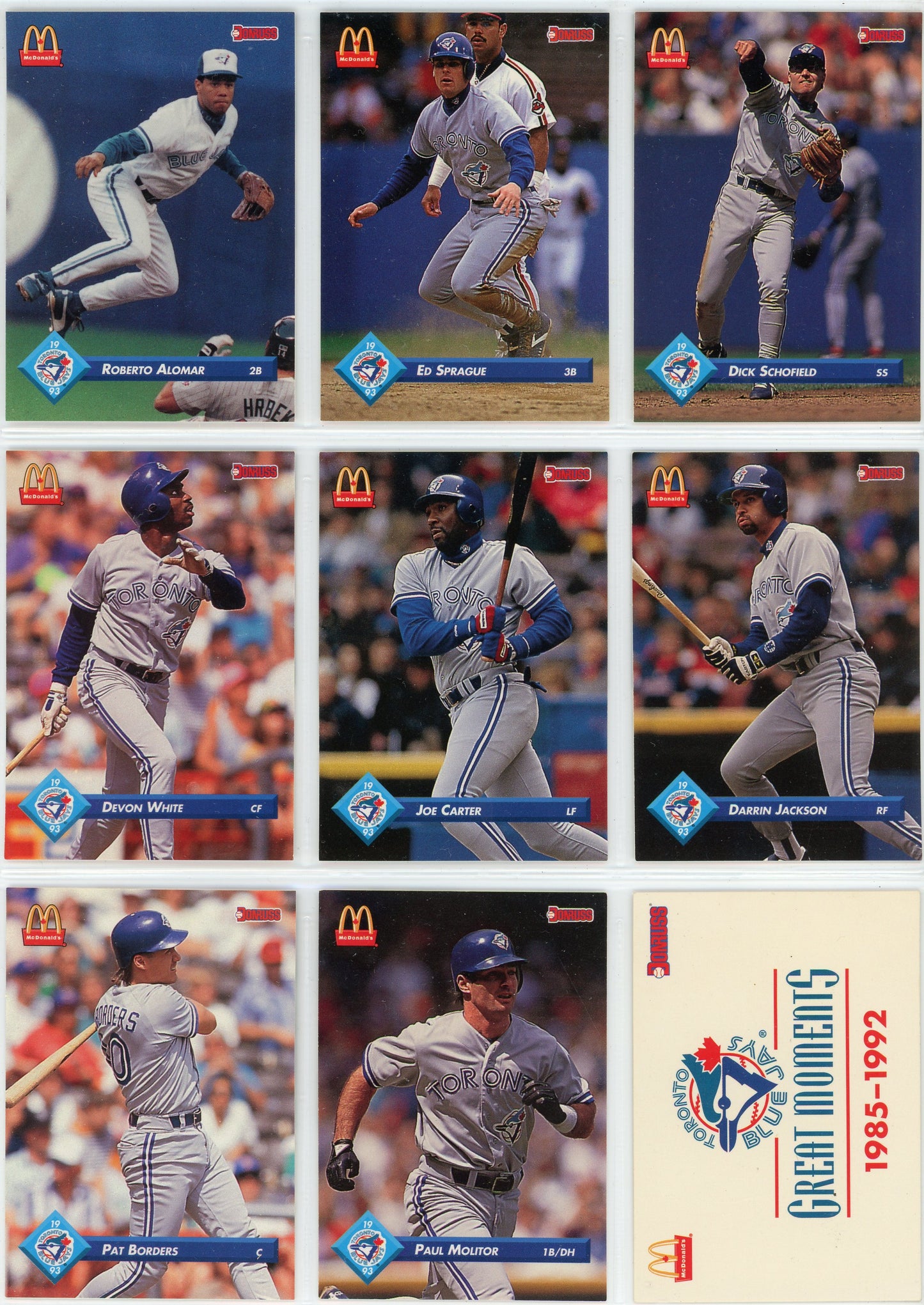 1993 Leaf McDonald's Toronto Blue Jays Great Moments Complete Set (36 Cards)