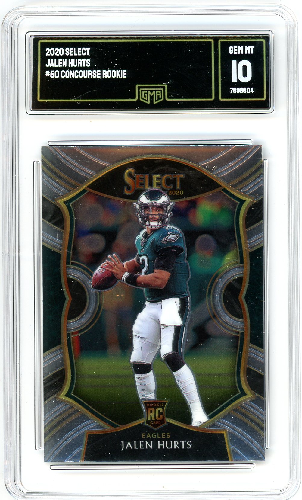 2020 Panini Select Jalen Hurts Graded Concourse Rookie Card #50 GMA 10