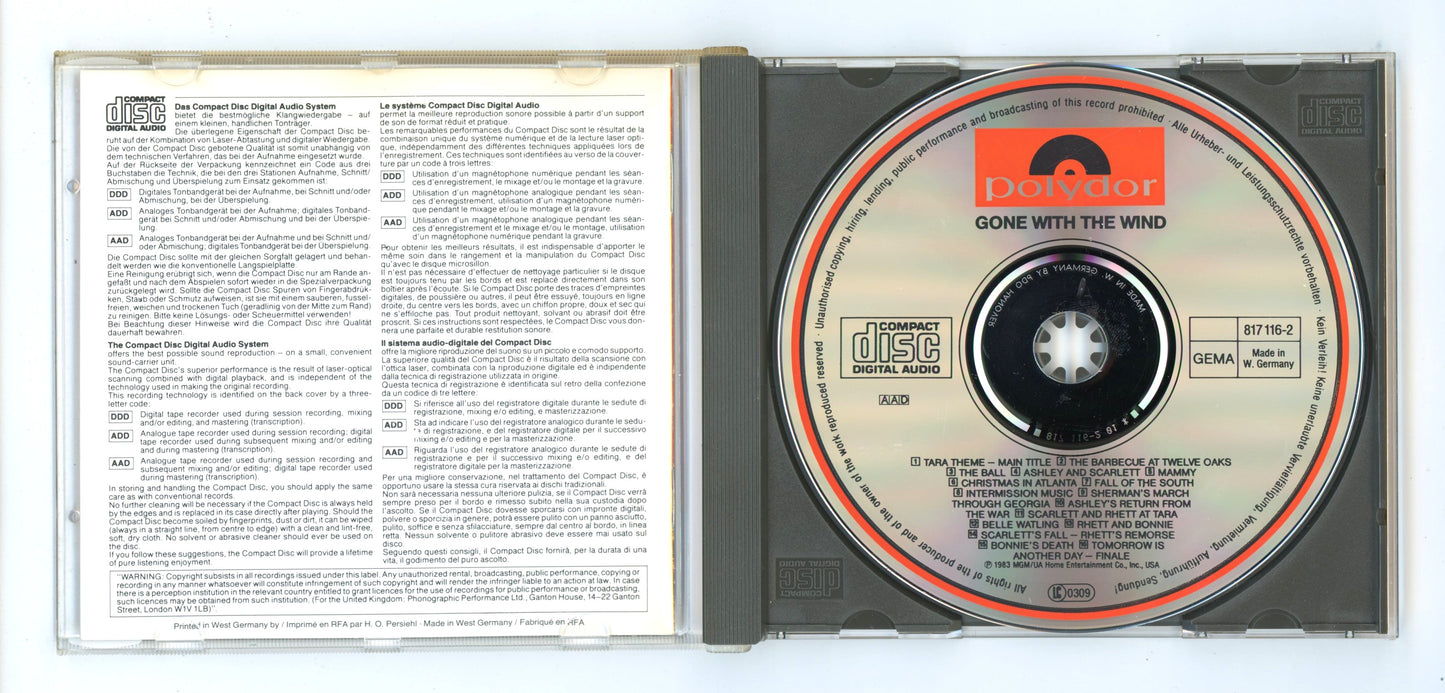 Gone with the Wind (1939) Motion Picture Soundtrack Vintage CD