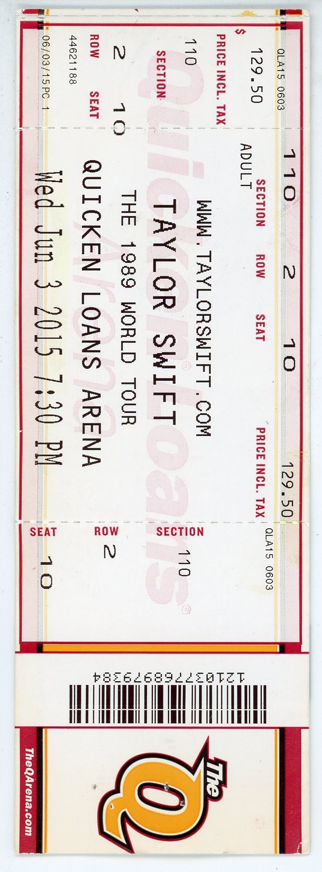 Taylor Swift 1989 World Tour Concert Ticket Quicken Loans Arena (Cleveland, 2015)