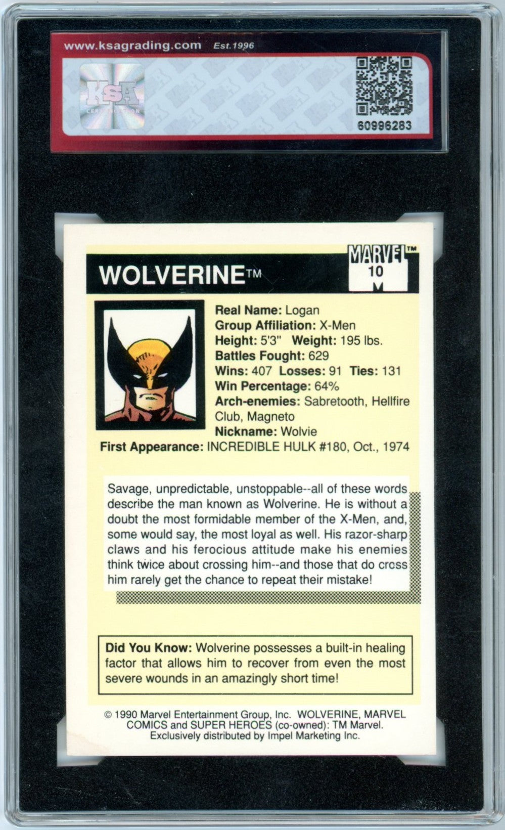 1990 Impel Marvel Universe Wolverine Super Heroes #10 Graded Card KSA 7.5