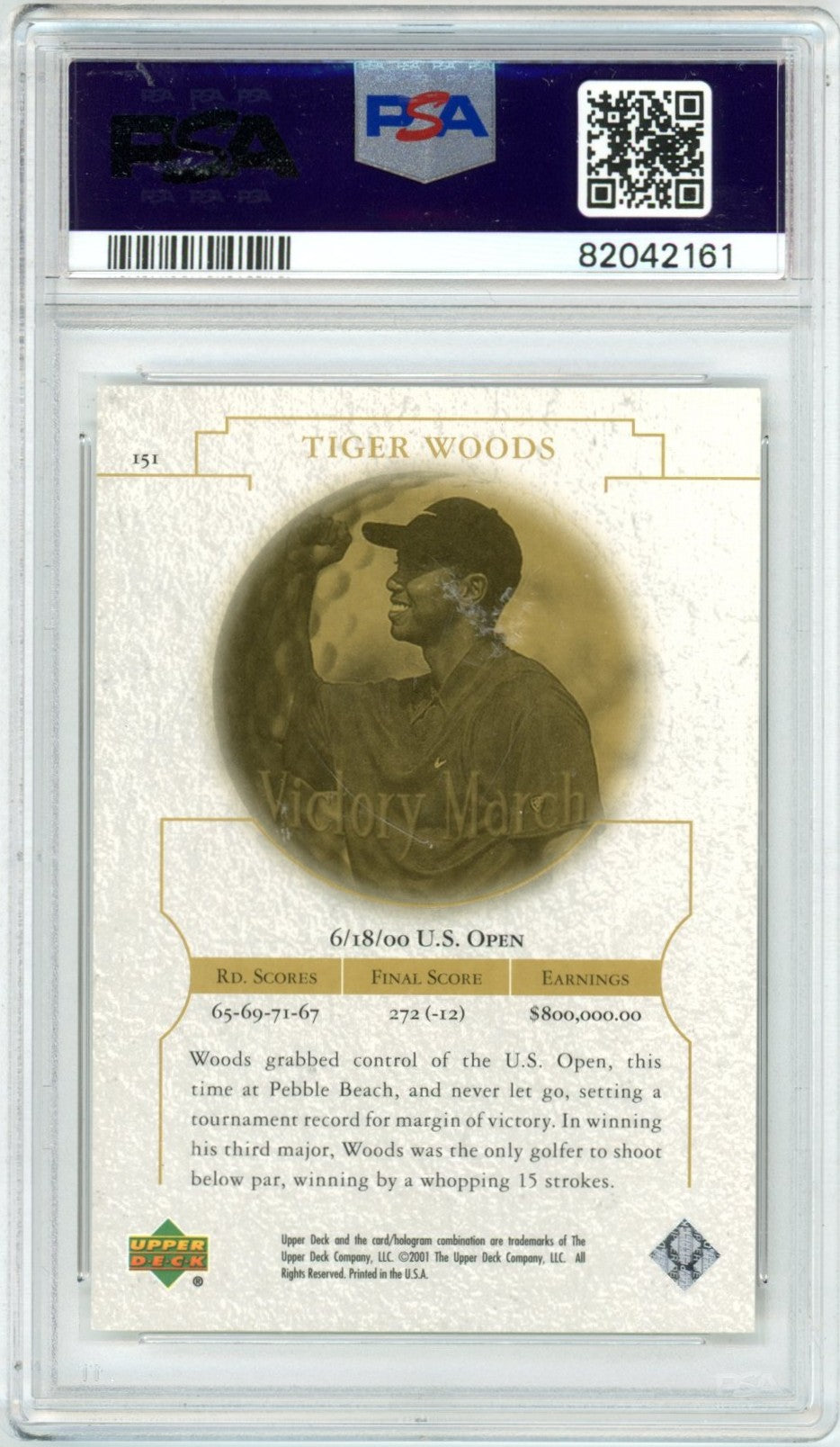 2001 Upper Deck Golf Tiger Woods Victory March #151 Graded Rookie Card PSA 8
