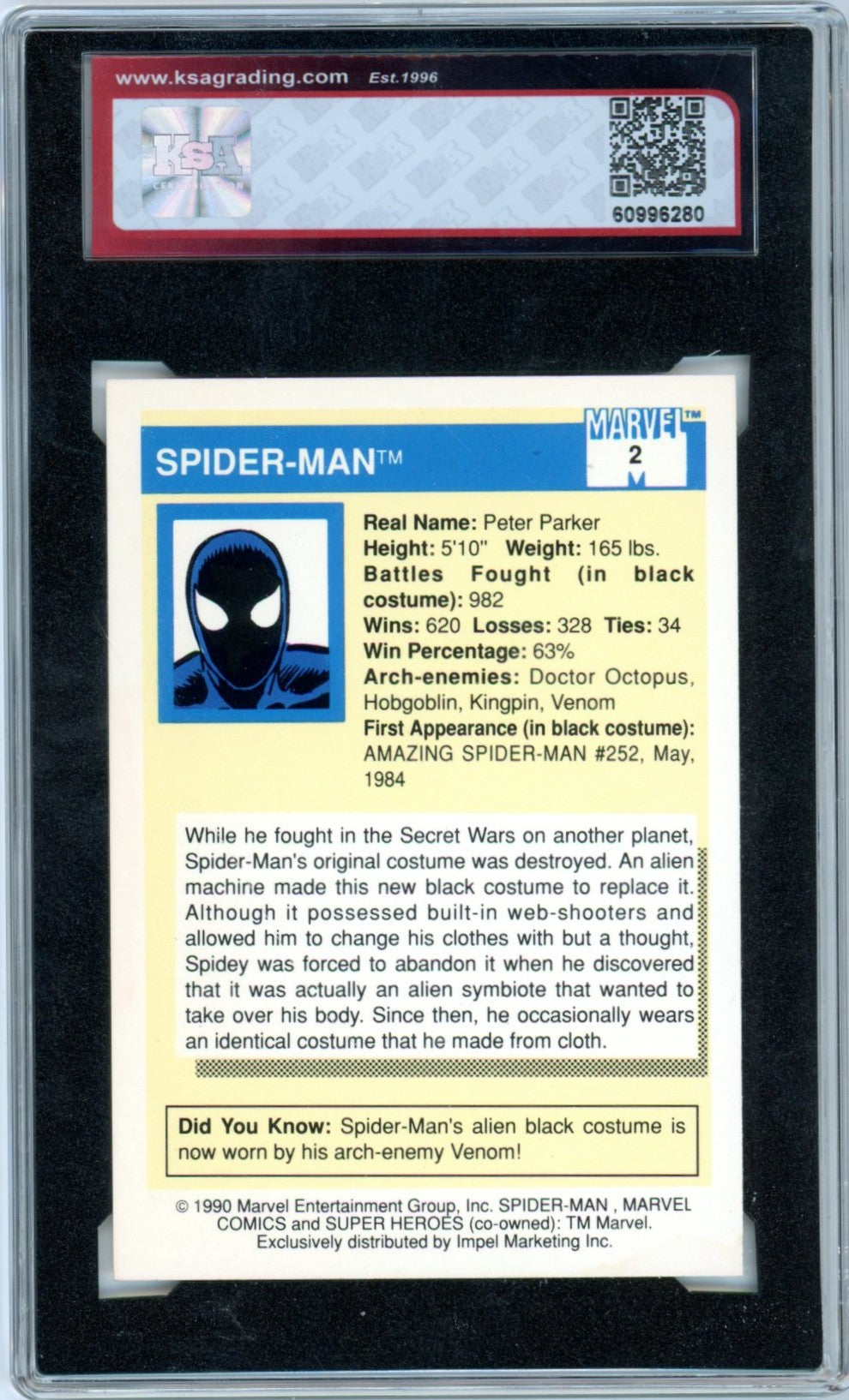1990 Impel Marvel Universe Spider-Man #2 Super Heroes Graded Card KSA 8.5