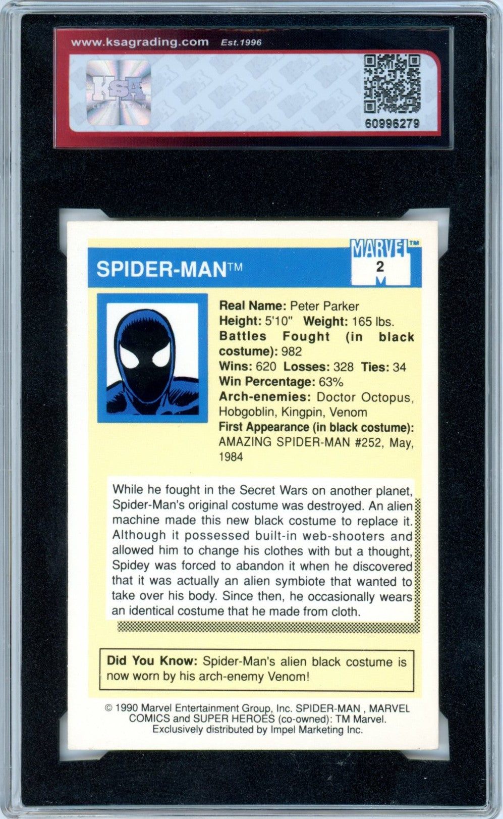 1990 Impel Marvel Universe Spider-Man #2 Super Heroes Graded Card KSA 8