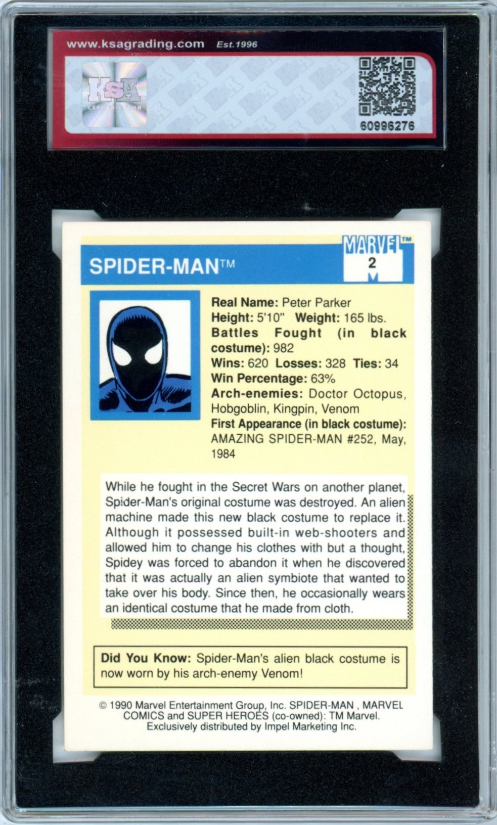 1990 Impel Marvel Universe Spider-Man Super Heroes #2 Graded Card KSA 8