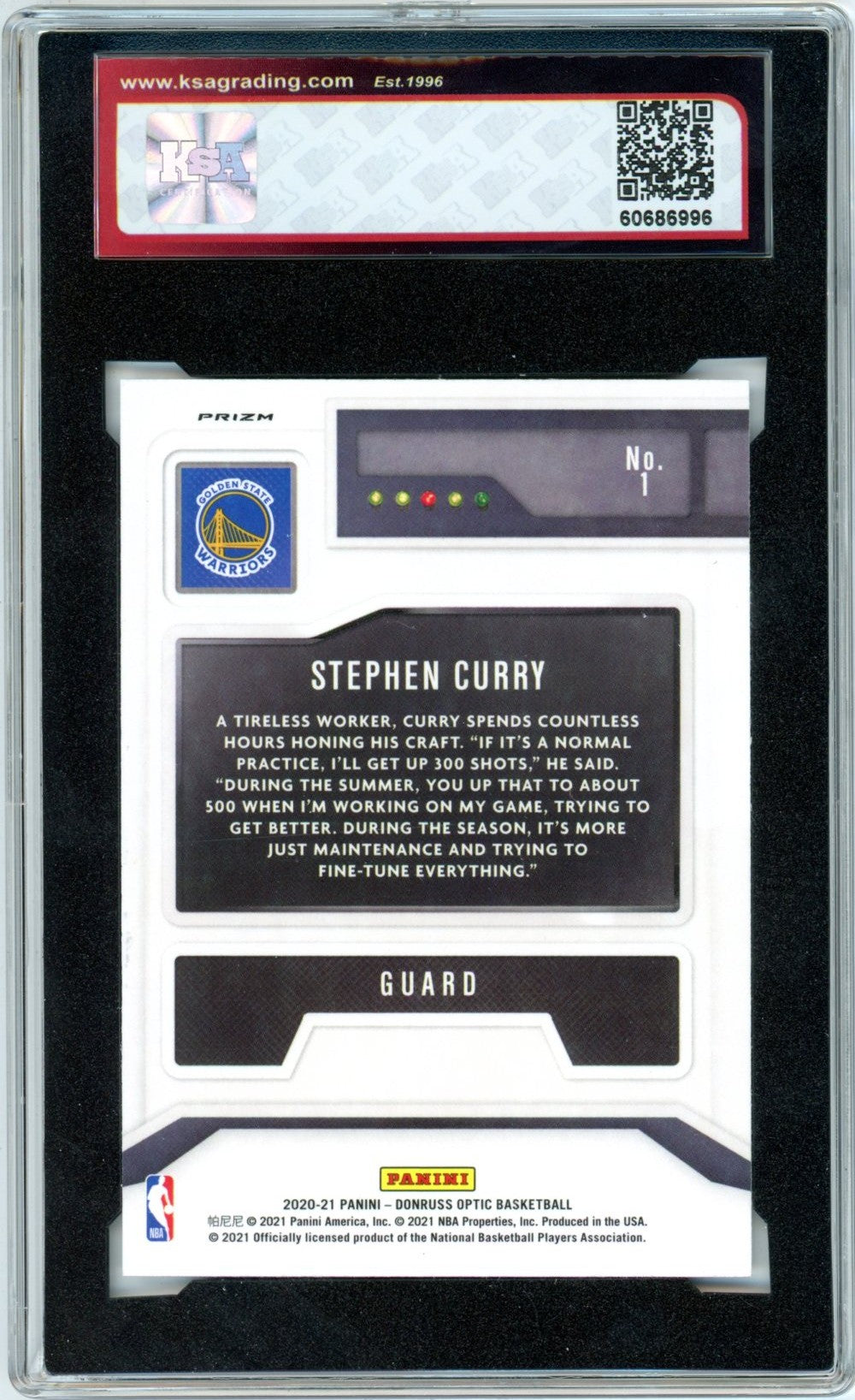 2020/21 Panini Donruss Optic Stephen Curry #1 Purple Graded Basketball Card KSA 8.5
