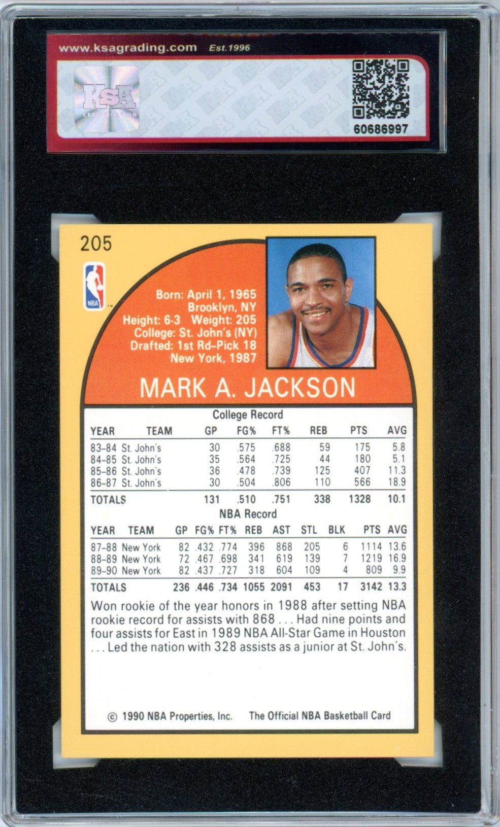 1990/91 NBA Hoops Mark Jackson #205 Graded Basketball Card KSA 8.5