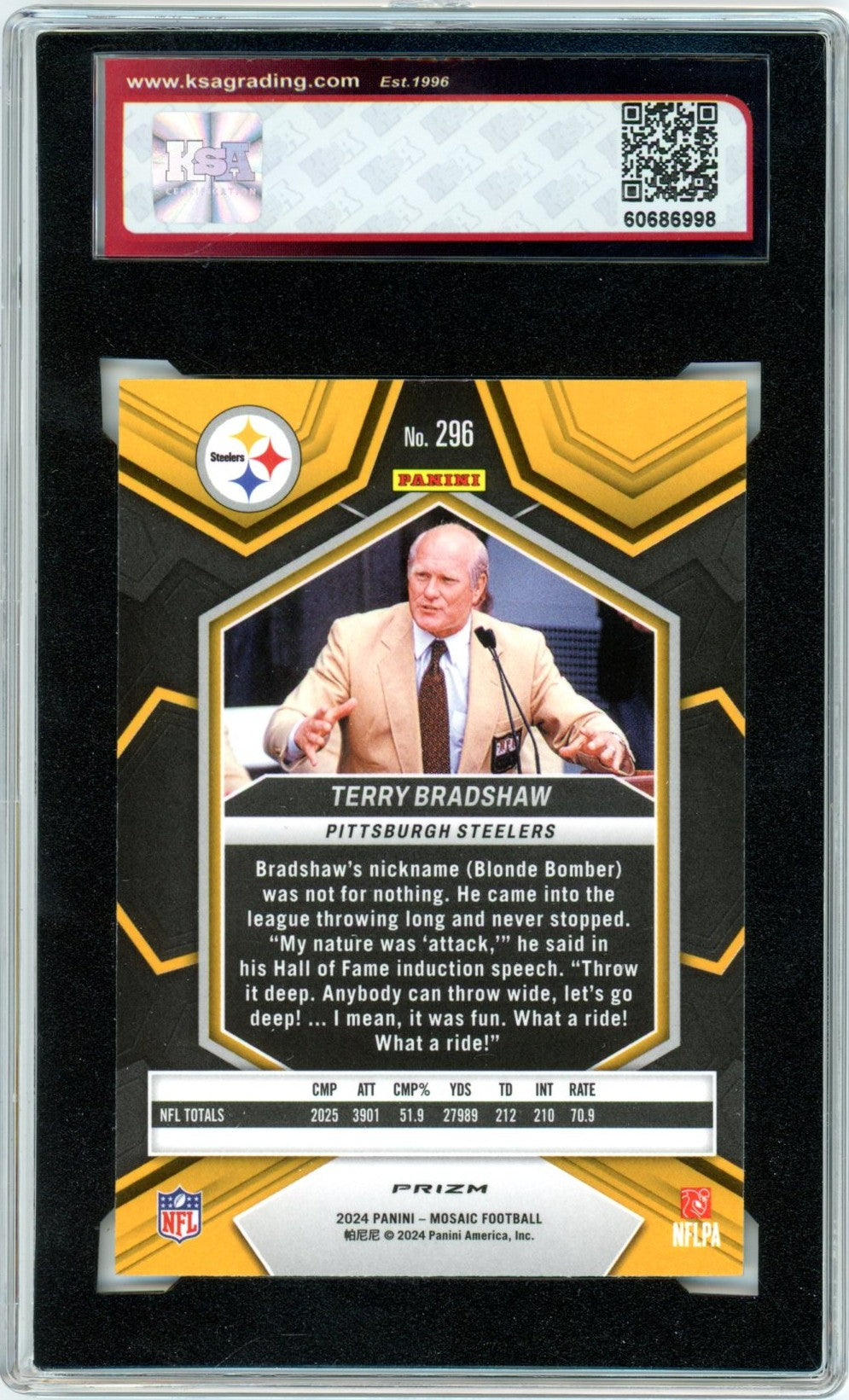 2024 Panini Mosaic Terry Bradshaw #296 Green Mosaic Graded Football Card KSA 9