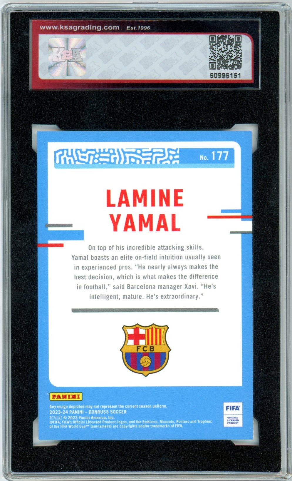 2023/24 Panini Donruss Lamine Yamal #177 Graded Soccer Rookie Card KSA 9