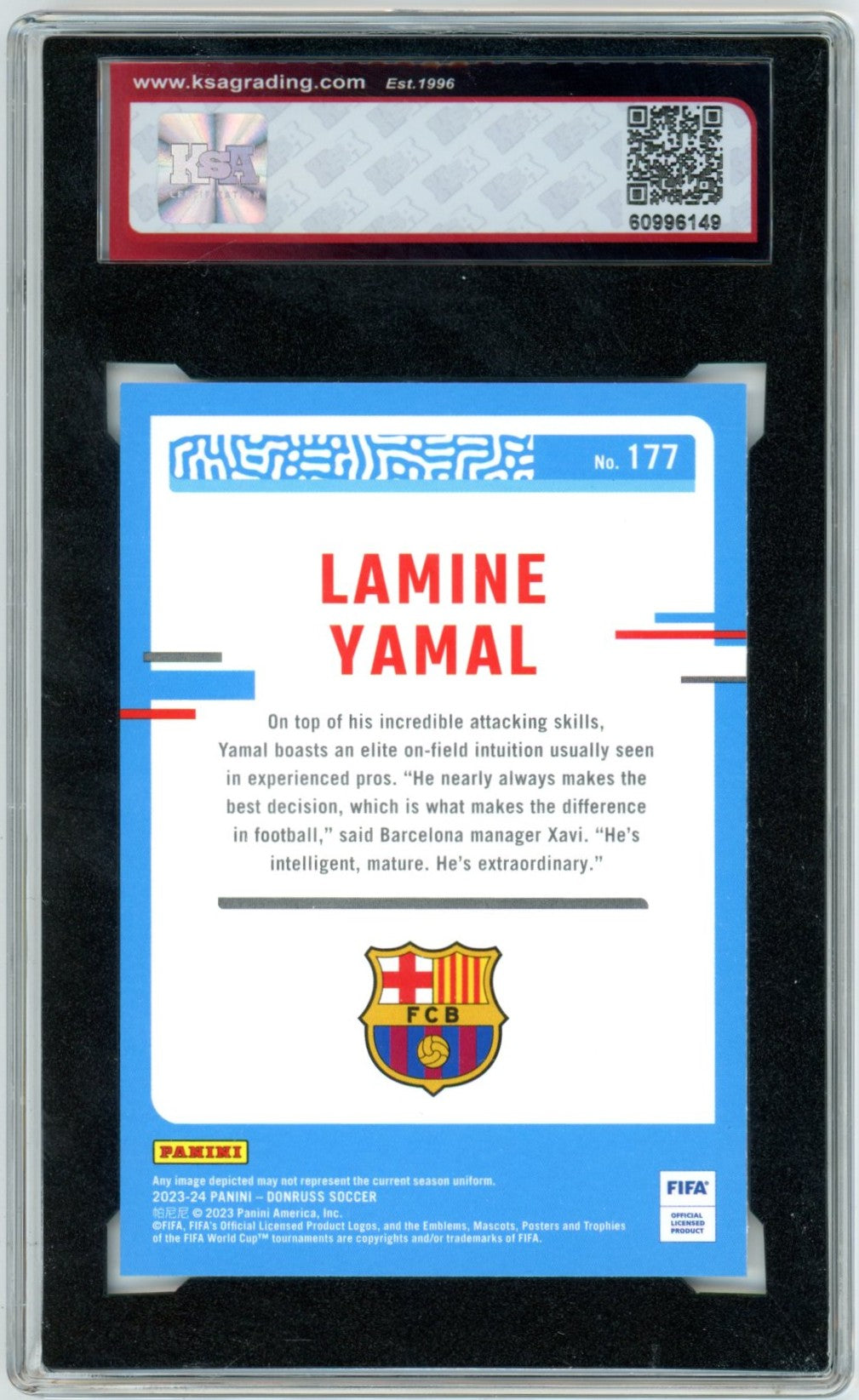 2023/24 Panini #177 Donruss Lamine Yamal Graded Soccer Rookie Card KSA 10