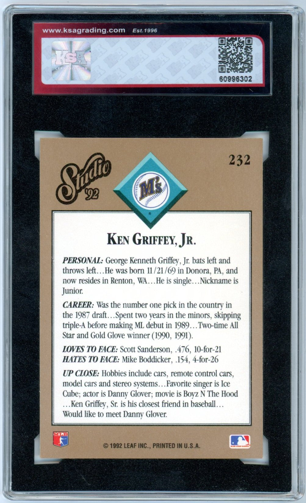 1992 Studio Ken Griffey Jr. #232 Graded Baseball Card KSA 8.5