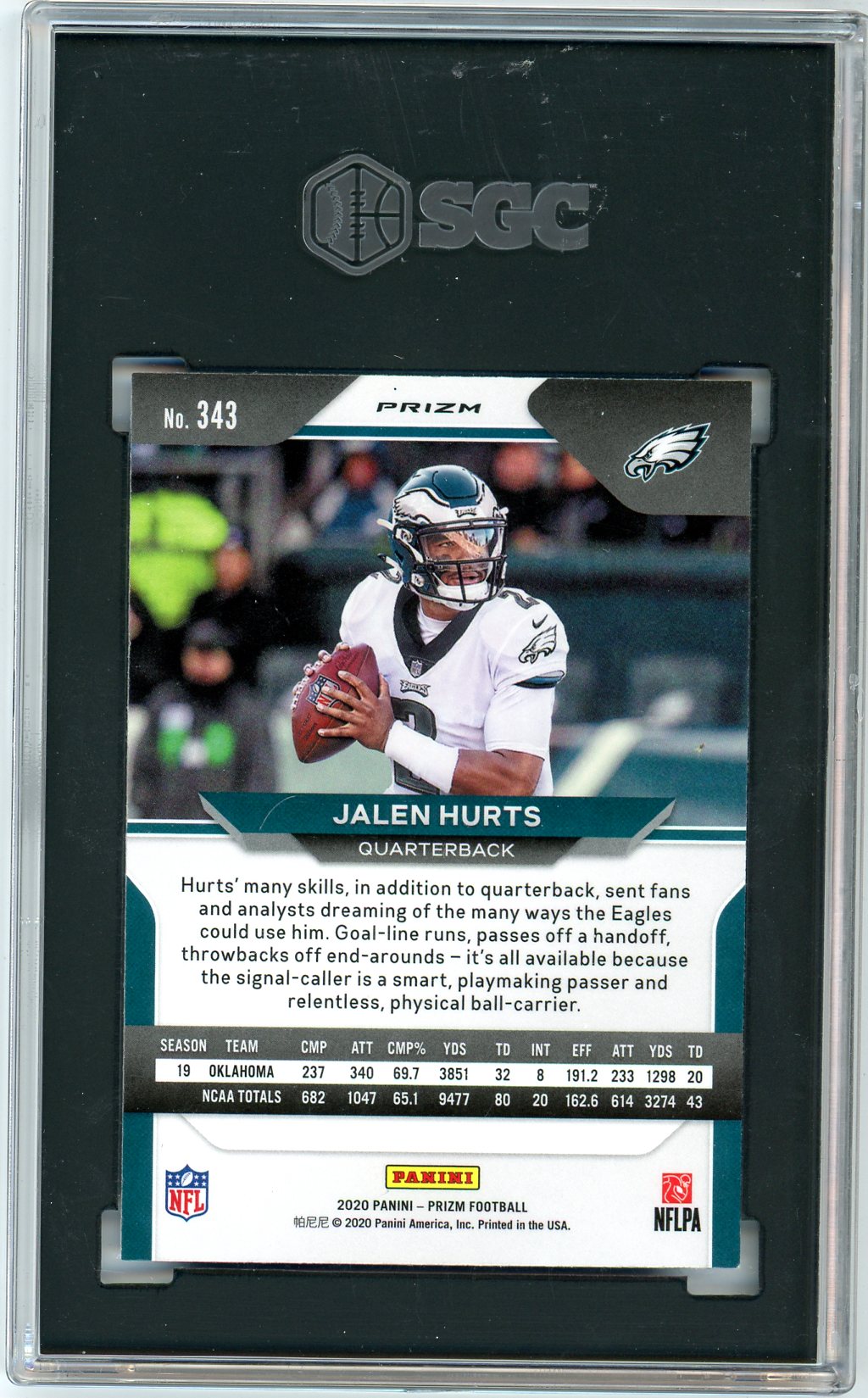2020 Panini Prizm Jalen Hurts Blue Prizm Graded Rookie Card #343 SGC 10
