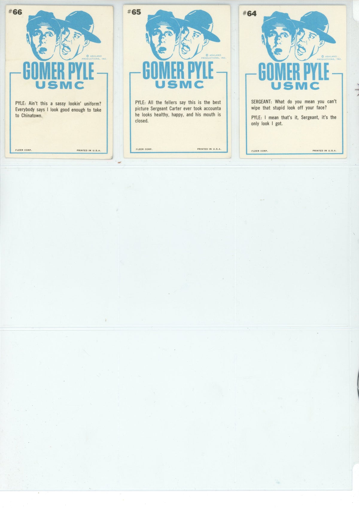 1965 Fleer Gomer Pyle, U.S.M.C. Trading Card Complete Set (66 Cards) High Grade