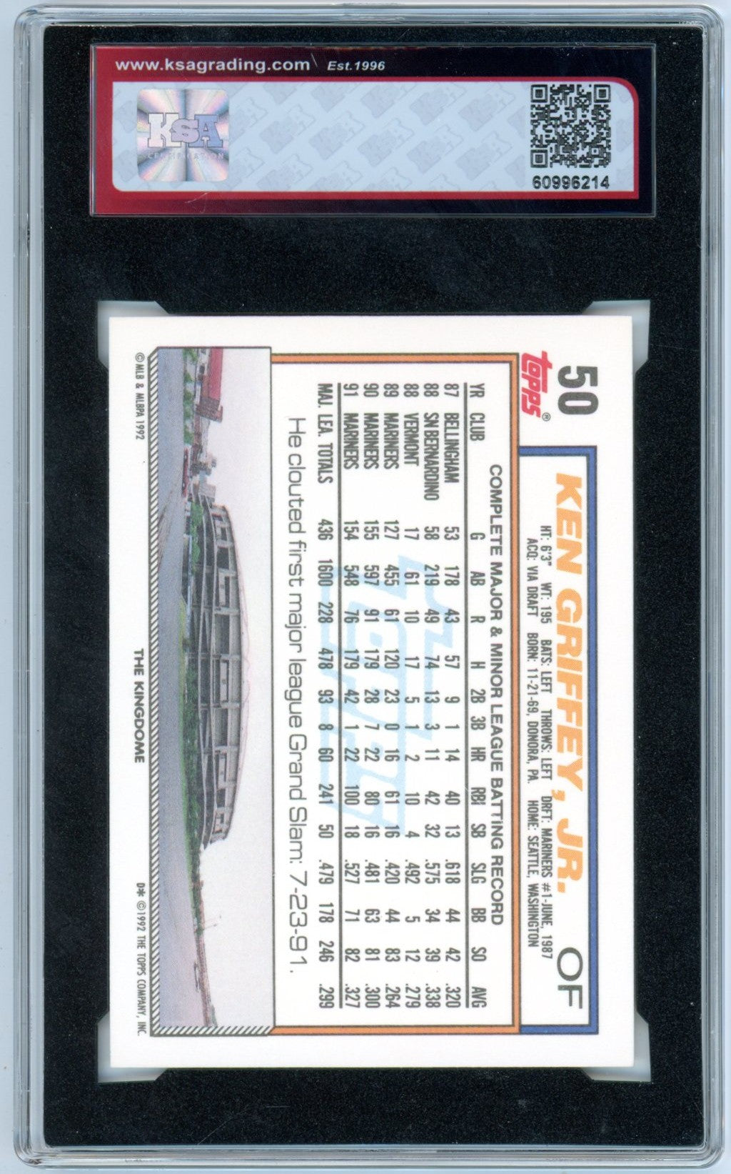 1992 Topps Ken Griffey Jr. #50 Graded Baseball Card KSA 9