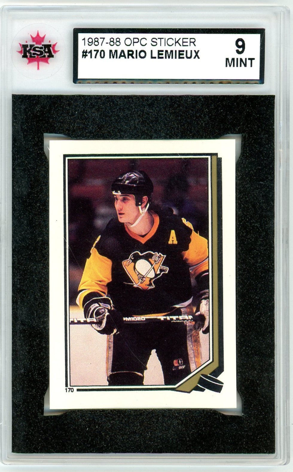 1987/88 OPC O-Pee-Chee Sticker Mario Lemieux Graded Card #170 KSA 9