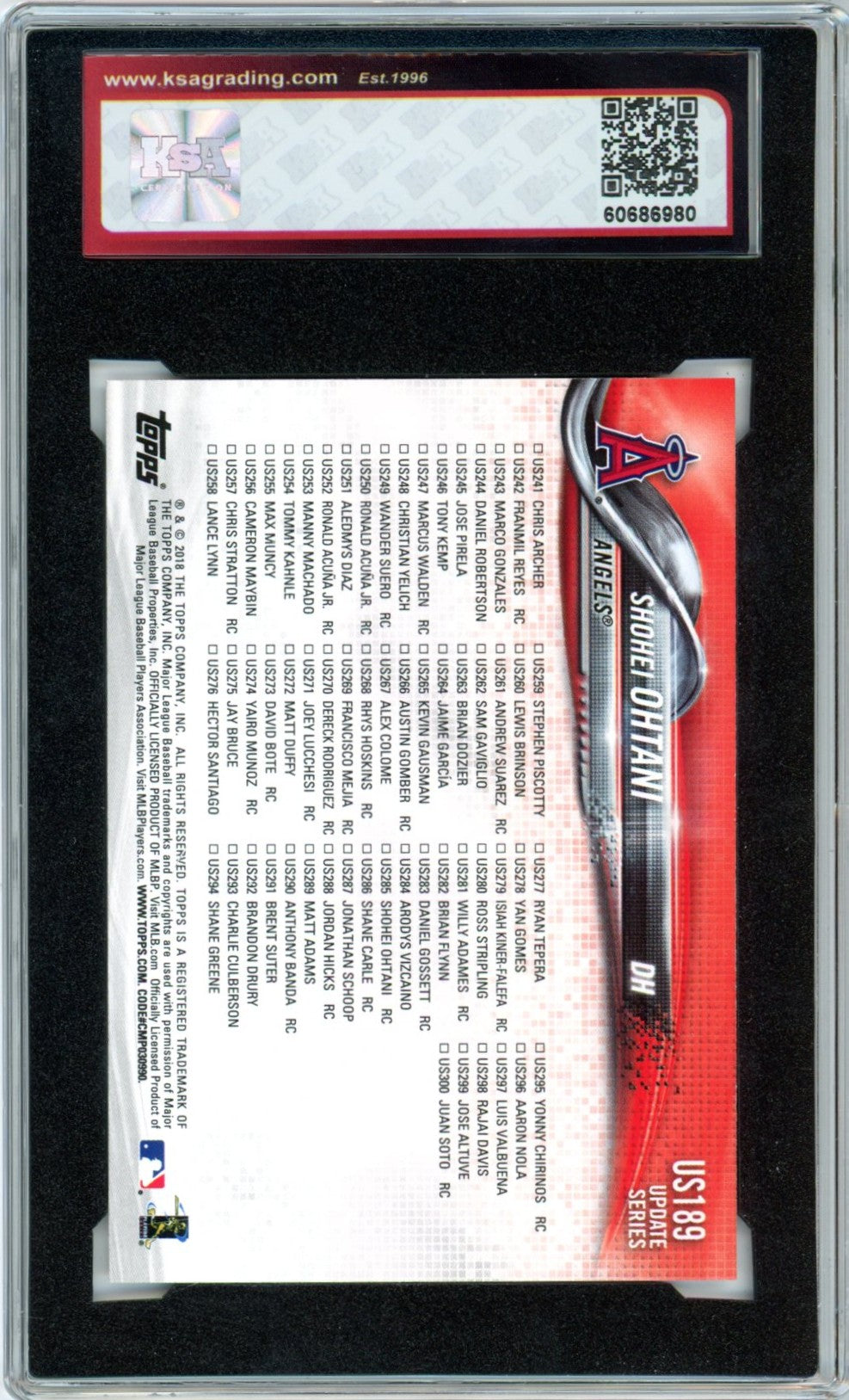 2018 Topps Update Shohei Ohtani Checklist #US189 Graded Rookie Card KSA 8.5