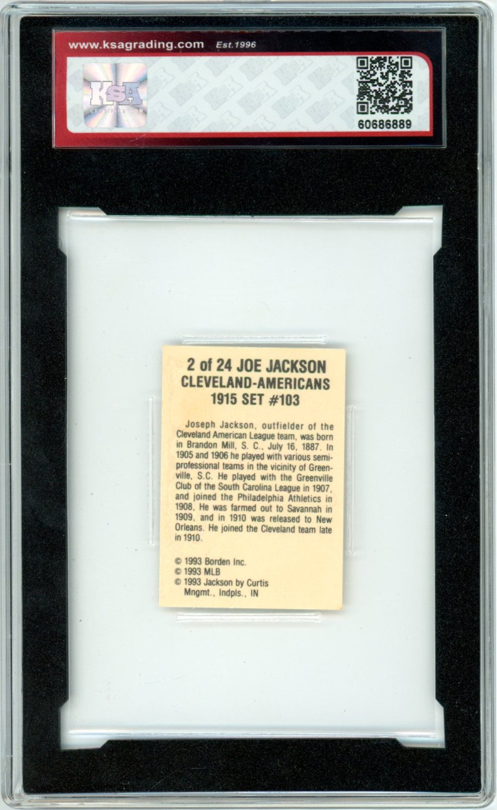 1993 Cracker Jack 1915 Anniversary Joe Jackson #2 Graded Baseball Card KSA 8.5