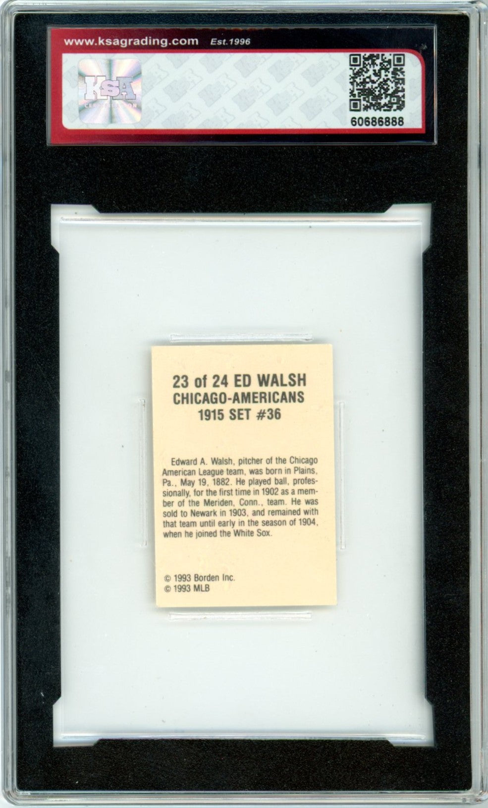 1993 Cracker Jack 1915 Anniversary Ed Walsh #23 Graded Baseball Card KSA 8