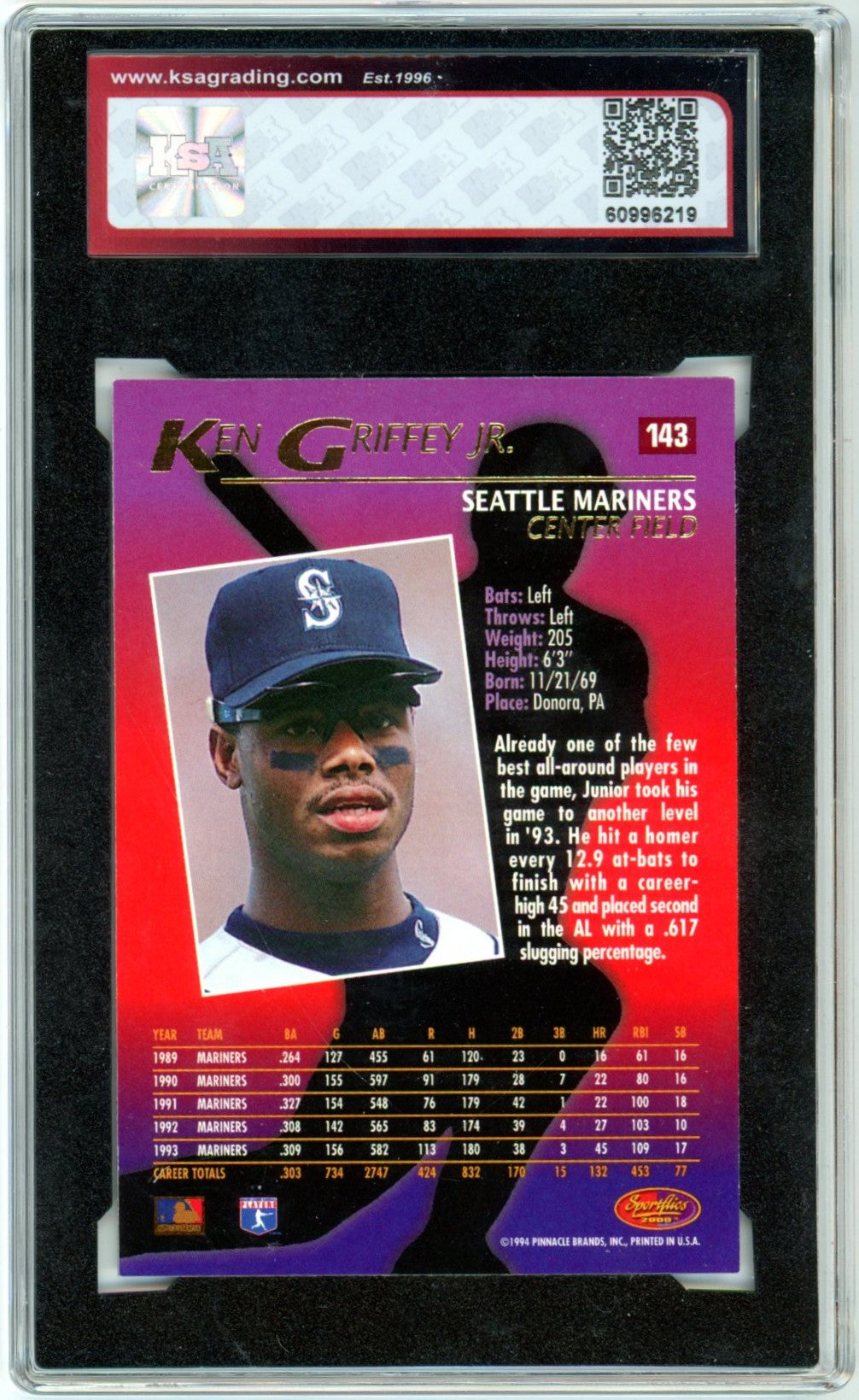 1994 Sportflics 2000 Ken Griffey Jr. #143 Lenticular Effect Graded Baseball Card KSA 8