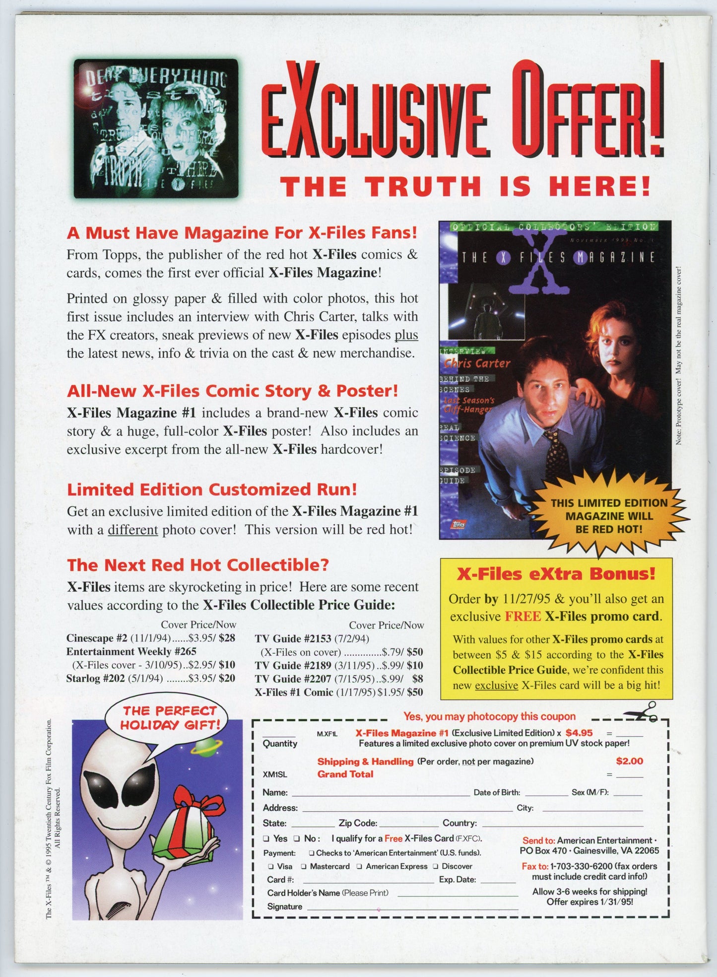 Starlog The X-Files & Other Eerie TV #1 Vintage Magazine (December 1995)