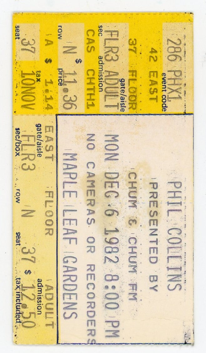 Phil Collins Vintage Concert Ticket Maple Leaf Gardens (Toronto, 1982)