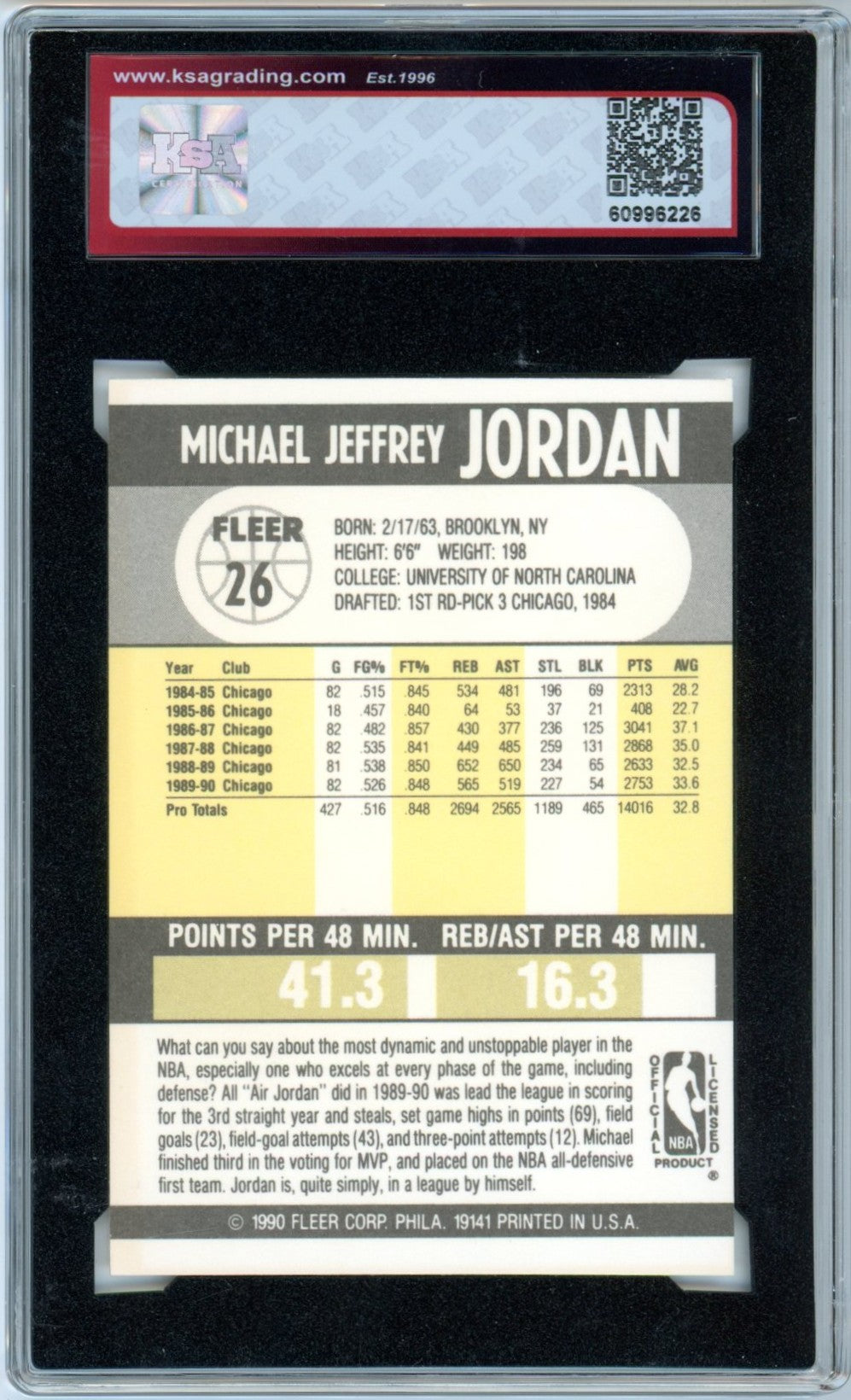 1990/91 Fleer Michael Jordan #26 Graded Basketball Card KSA 9