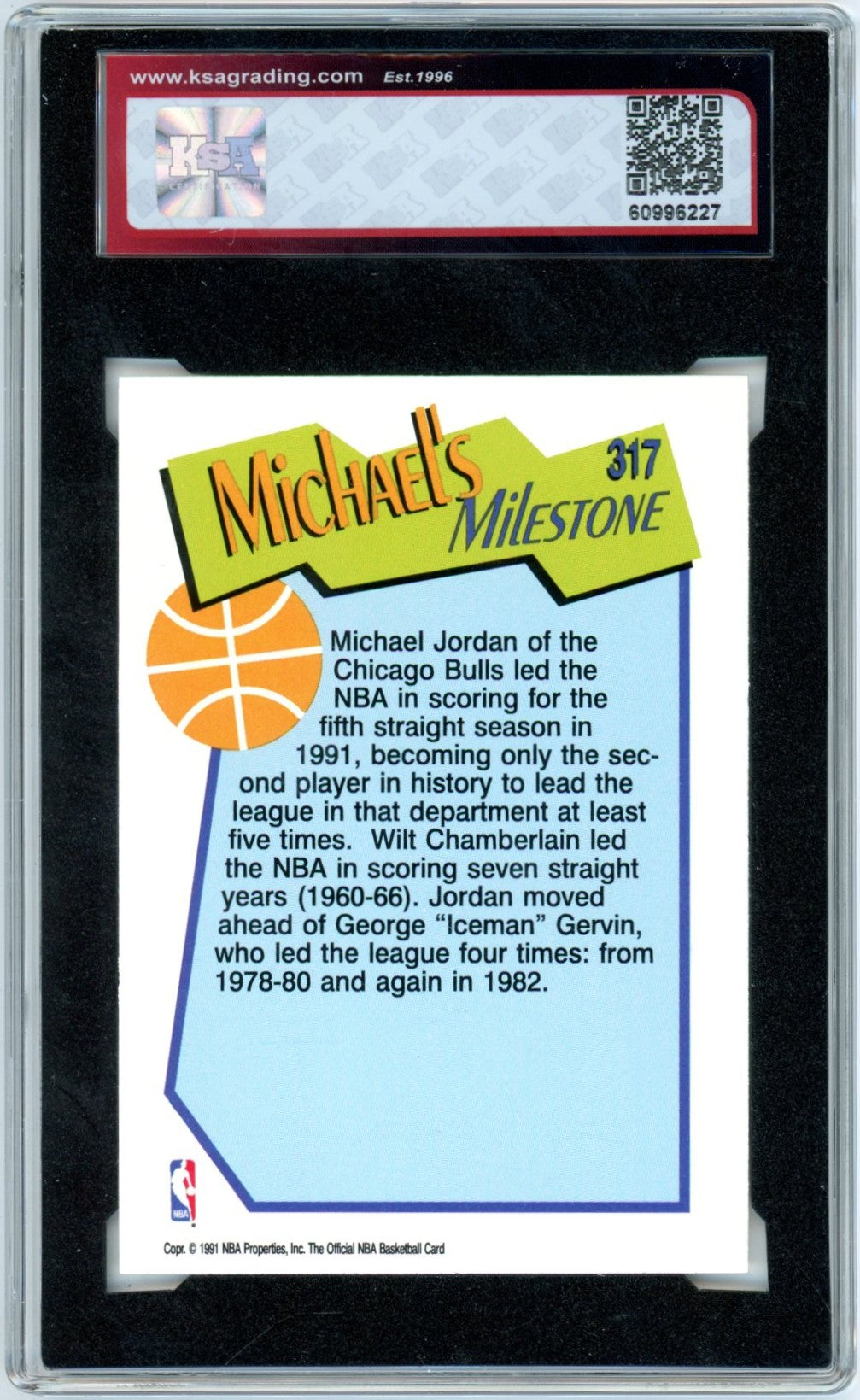 1991/92 NBA Hoops Michael Jordan #317 Michael's Milestone Graded Basketball Card KSA 9