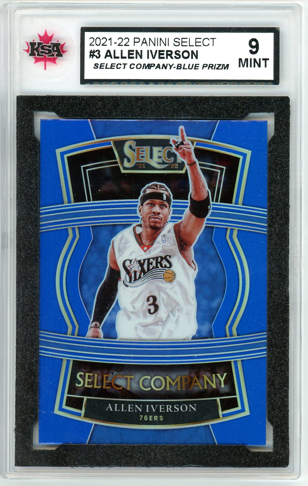 2021/22 Panini Select Allen Iverson Blue Prizm Graded Card #3 KSA 9