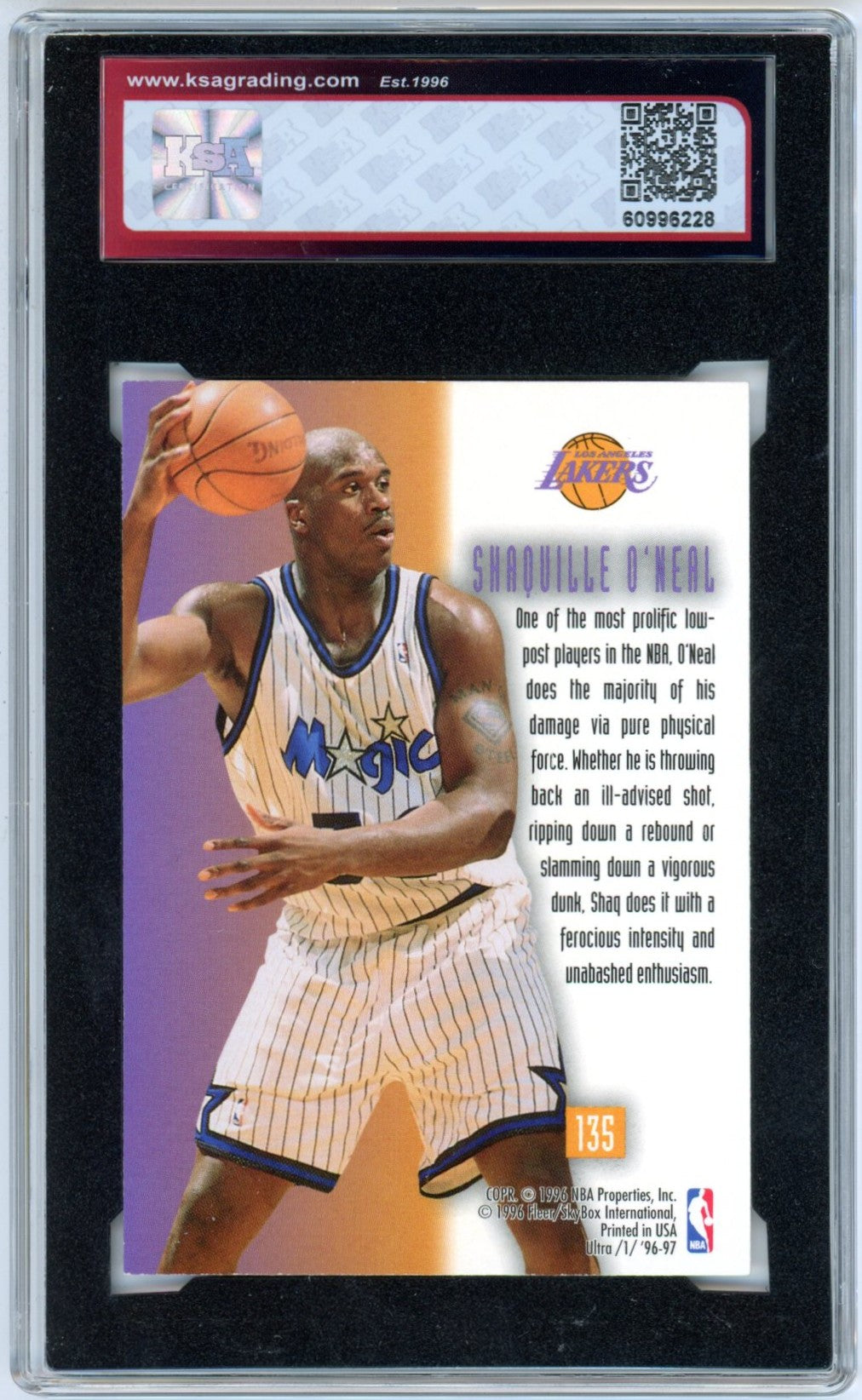 1996/97 Fleer Ultra Shaquille O'Neal #135 On the Block Graded Basketball Card KSA 8