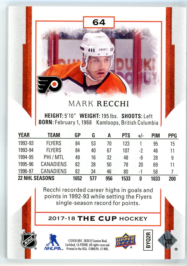 2017/18 Upper Deck The Cup Mark Recchi Card /249